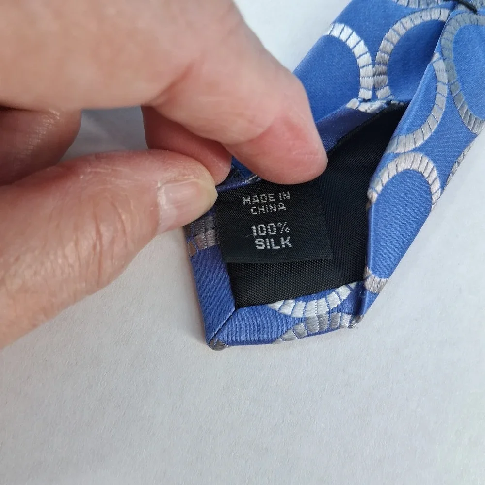Michael Kors Tie Mens OS Blue Geometric Circle 100% Silk Classic Woven Business
